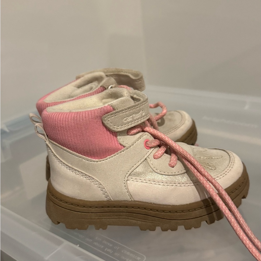Carter's Kids Cream and Pink Boots - Picture 2 of 4